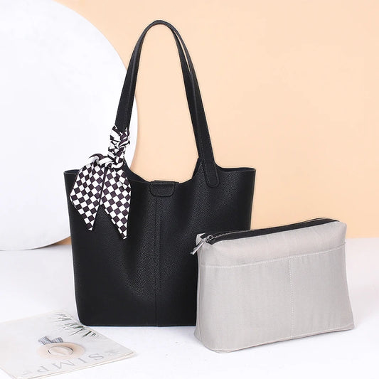 Genuine Cowhide Tote Bag with Pouch