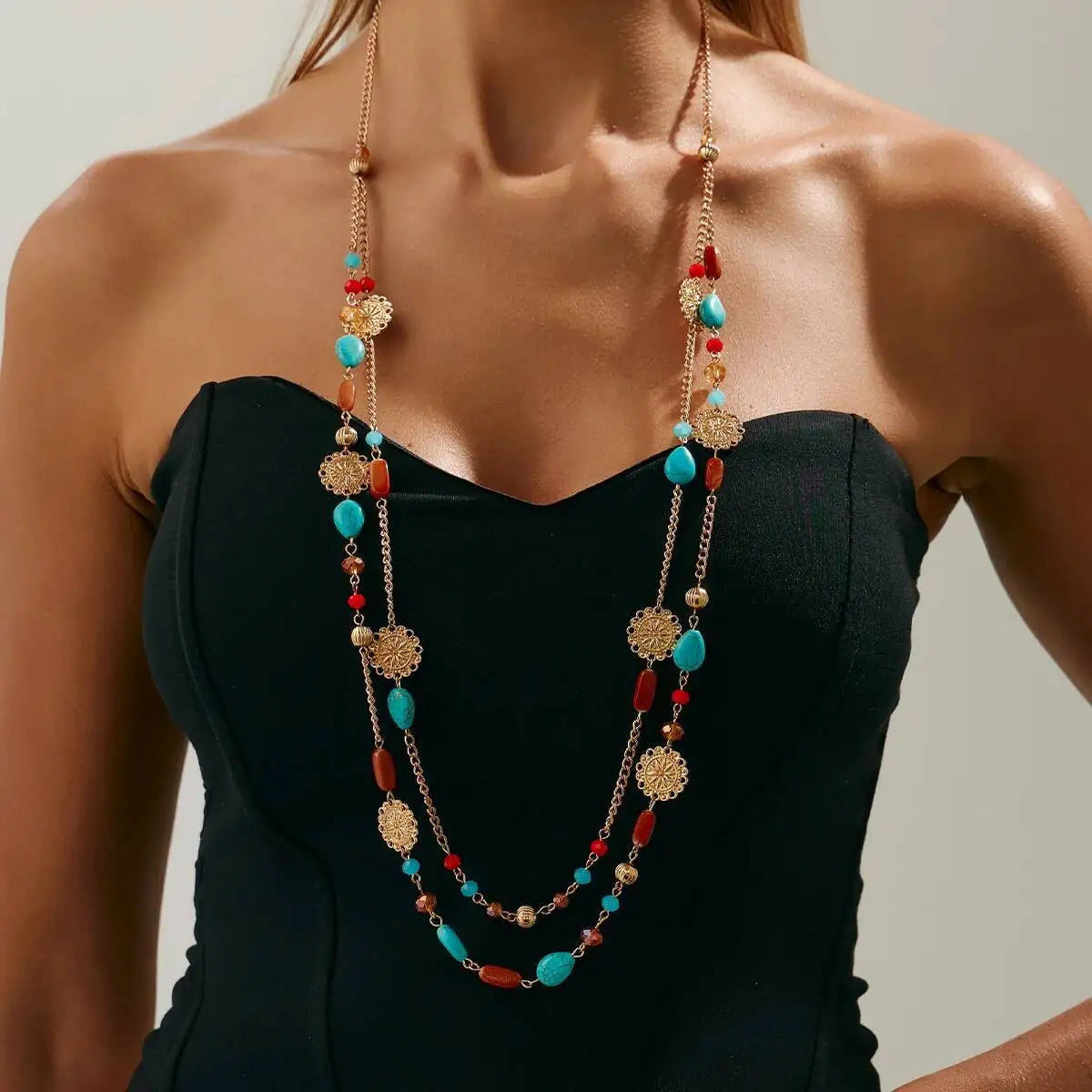 Boho Acrylic Beaded Long Necklace