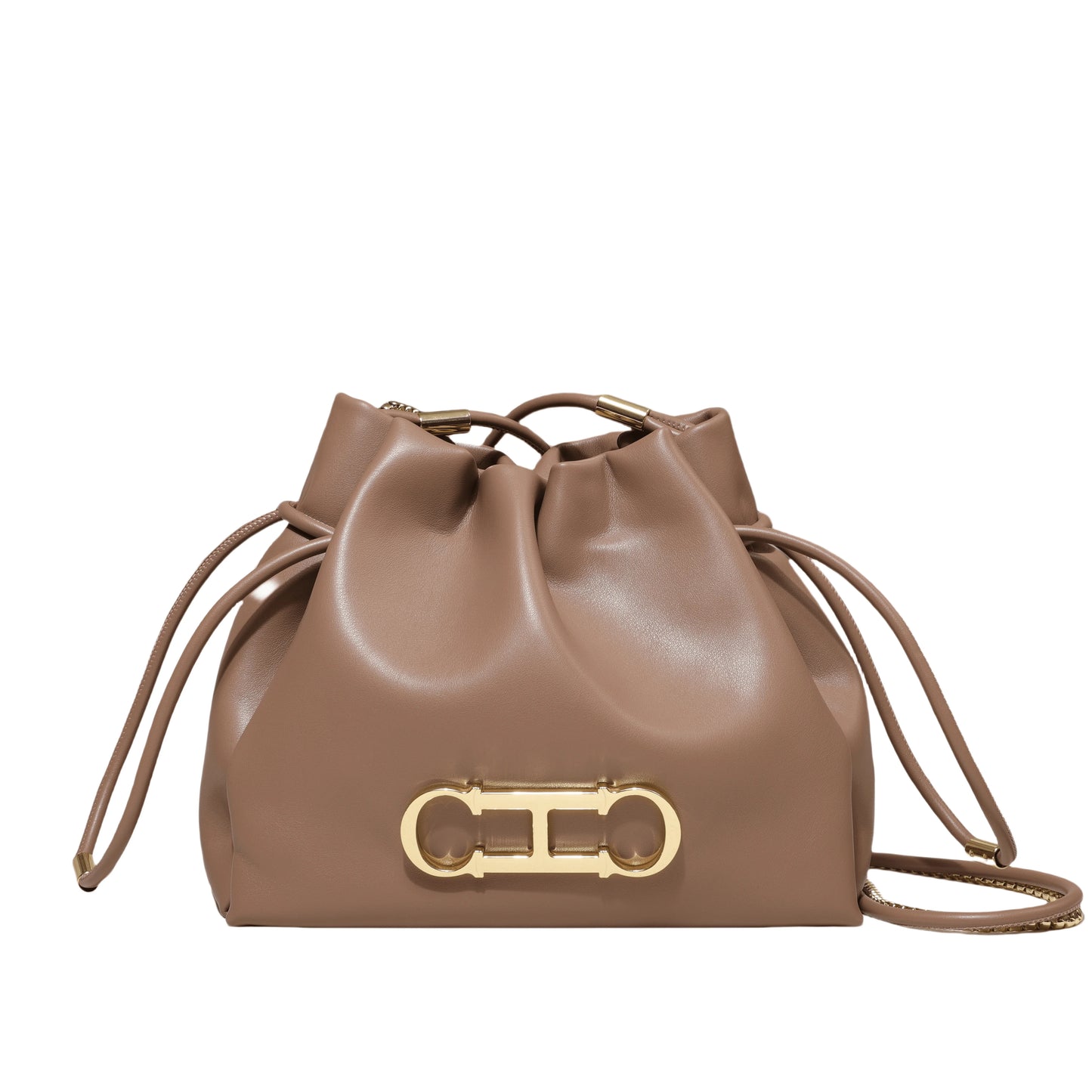 Drawstring Bucket Bag Crossbody Bag with Gold Chain PU