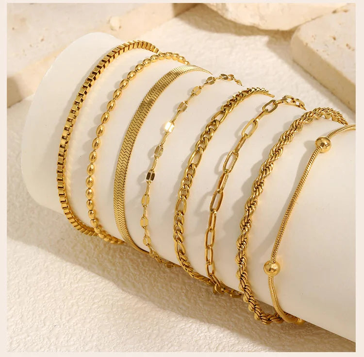 Non Tarnish Stainless Steel Bracelet Gold Plated Stackable, Thin