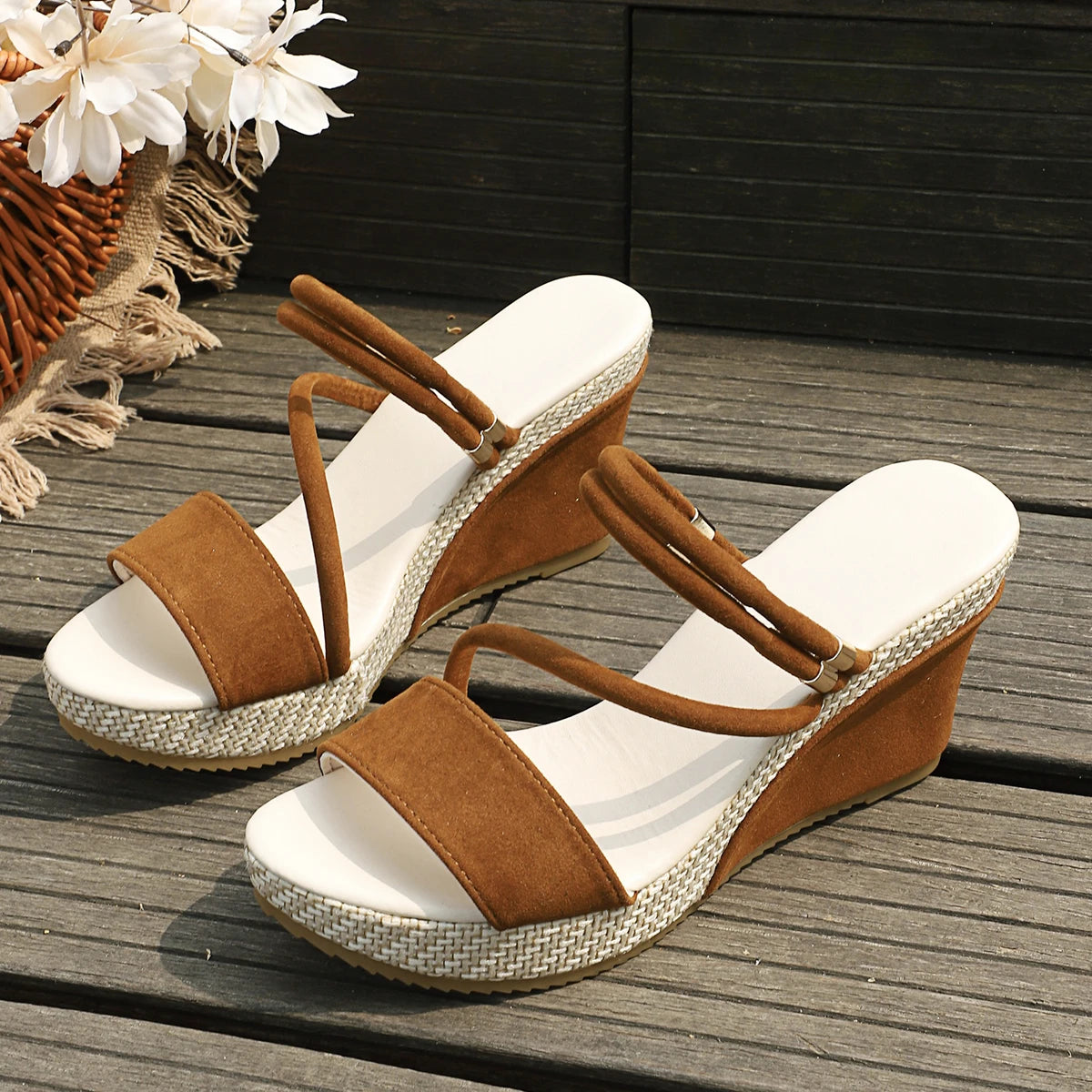 Leather Summer Wedge Female Large Size Mid-heeled Platform Black Comfortable Retro Sandals