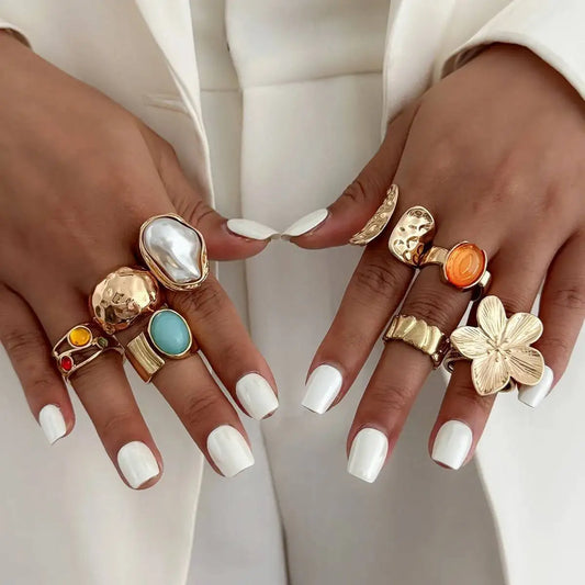 Pearl Flower Ring Set