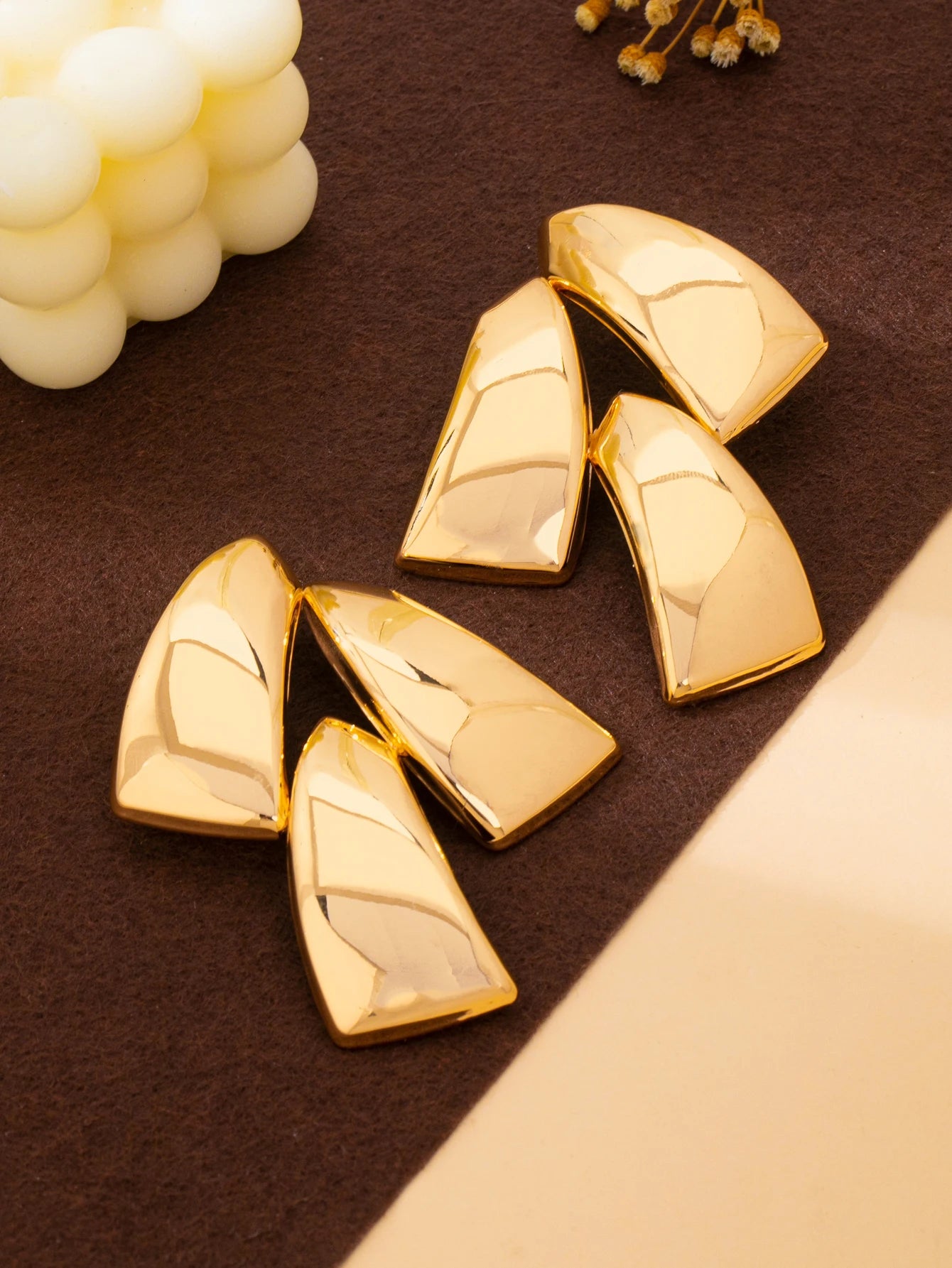 Shiny Polished Three-Layer Trapezoidal Gold Dangle Earrings for Women, Geometric Multi-Piece Splicing Earrings, Minimalist Trendy Party Statement Jewelry