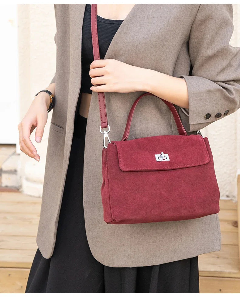 Natural Suede Leather Crossbody Bag