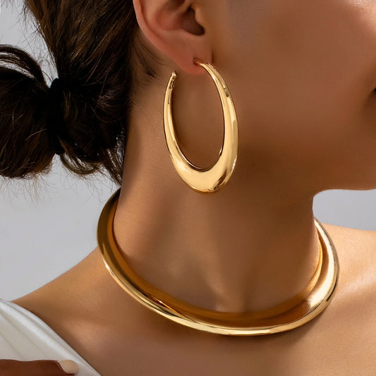 Jewelry Set, Simple and Stylish Glossy Choker and Earrings