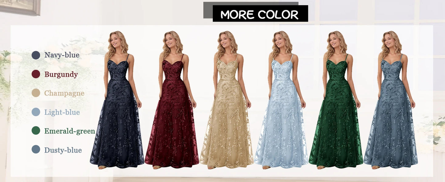 Tulle Formal Dress Laces Spaghetti Strap Sparkly Prom Dress