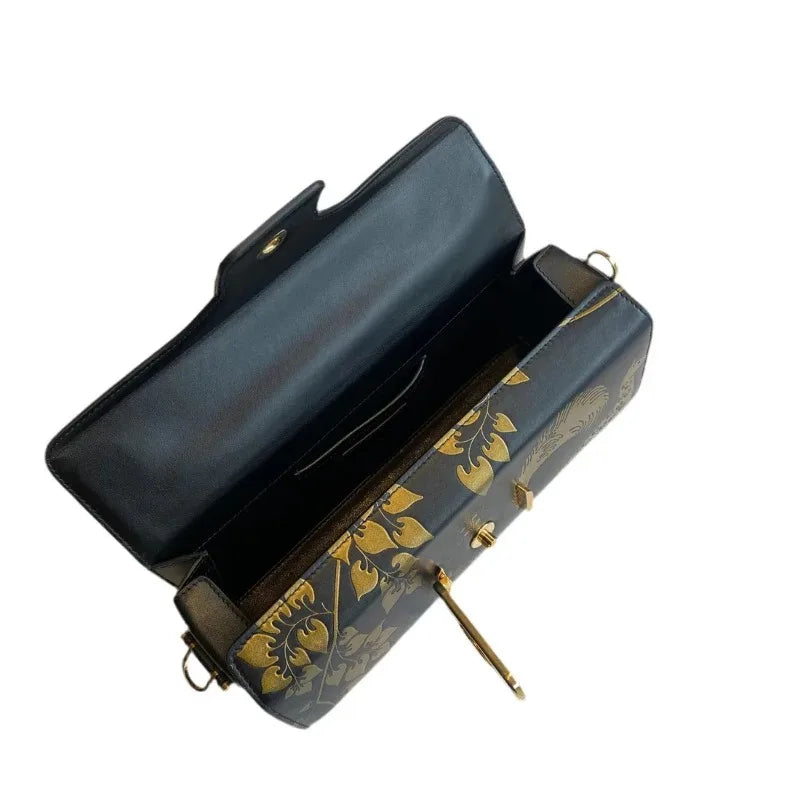 Elegant Gold Leaf Box Clutch Bag for Women