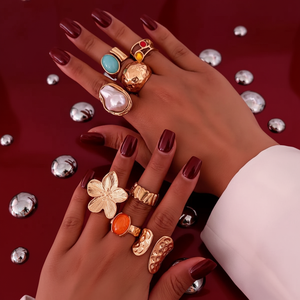 Pearl Flower Ring Set