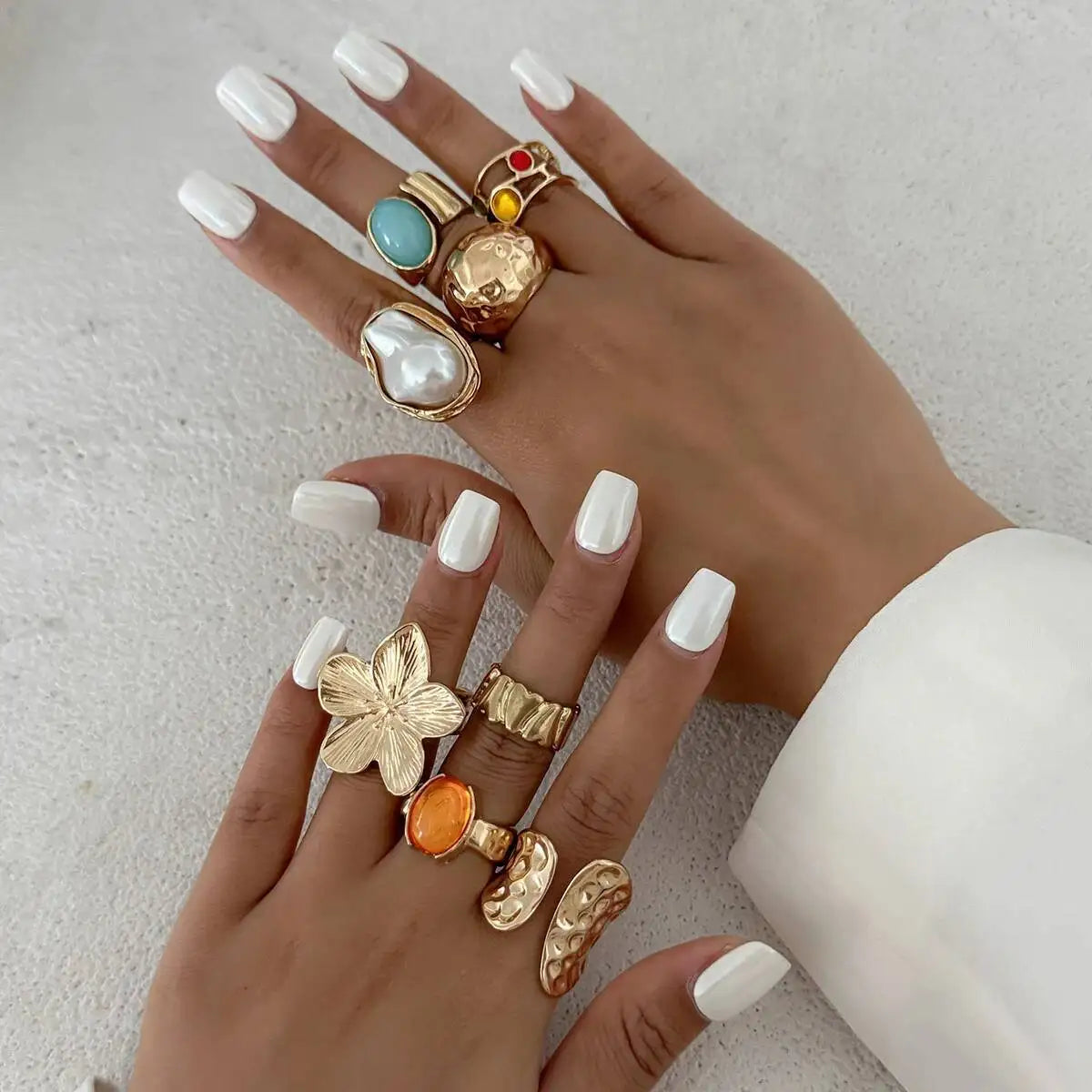 Pearl Flower Ring Set
