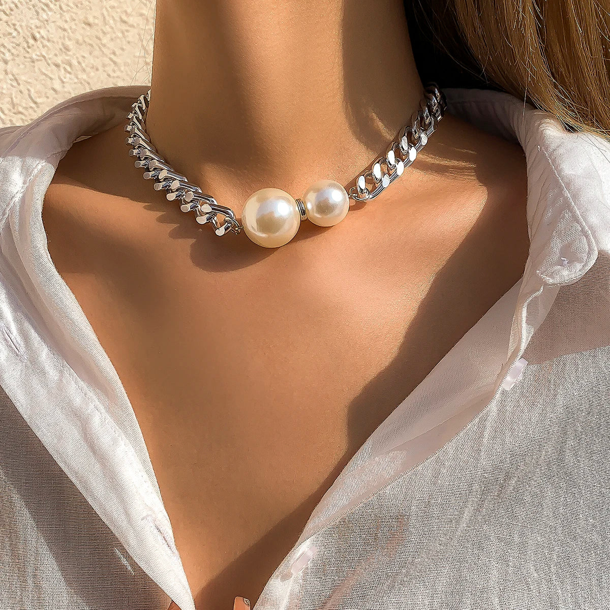 Vintage Pearl Cuban Chain Necklace