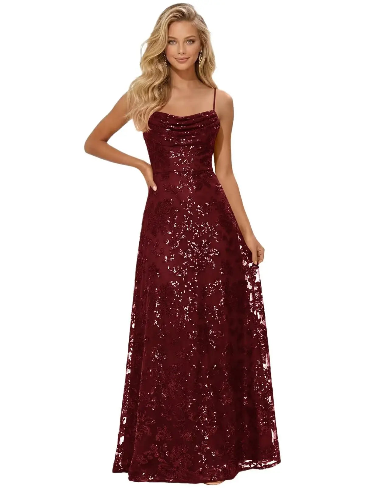 Lace Sequin A-Line Prom Dress