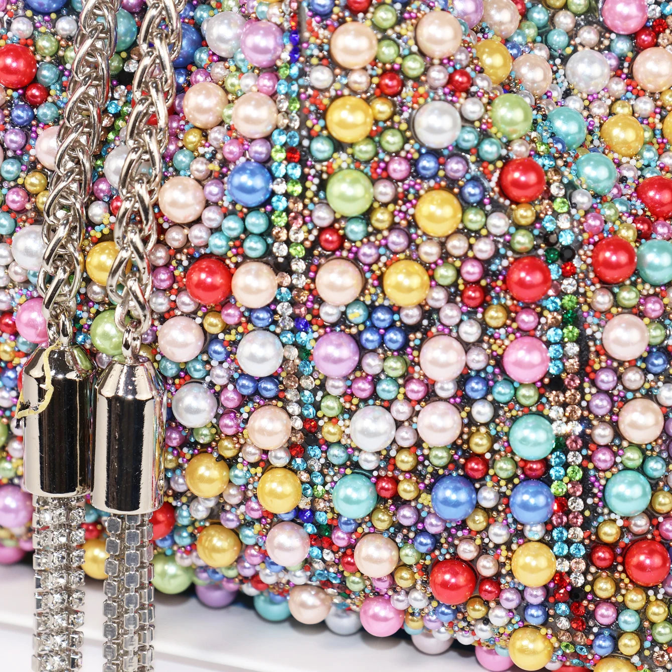 Multicolor Rhinestone Pearl Bucket Bag  luxury bags designers Ring Handle Drawstring Handle Evening Clutch For Wedding Party