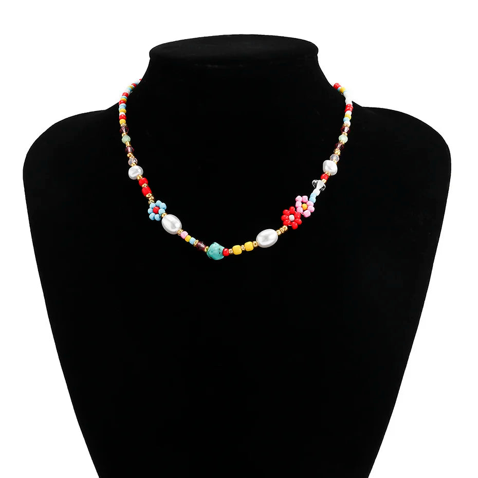 Colorful Flower Pearl Choker