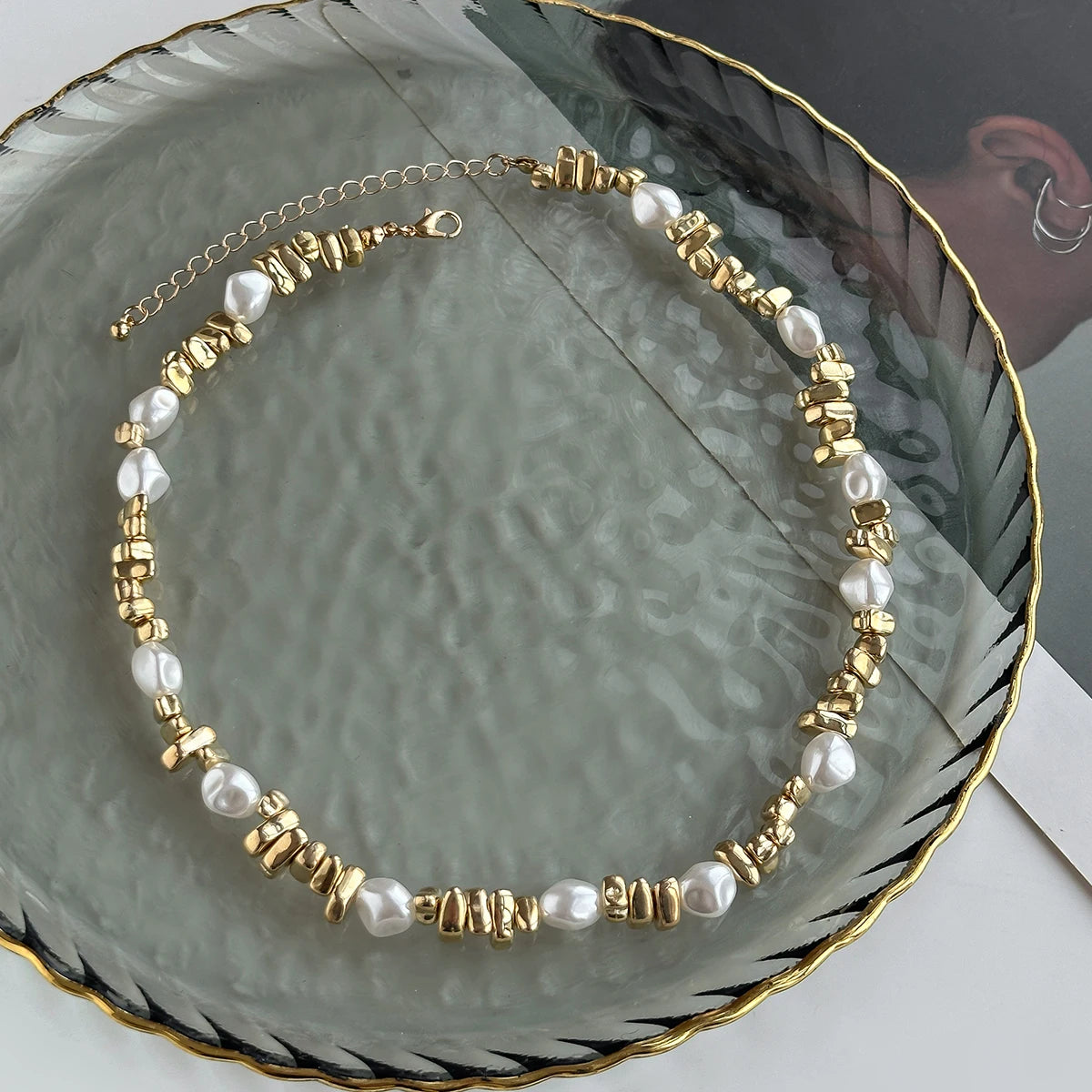 Pearl Beaded Gold Choker Necklace