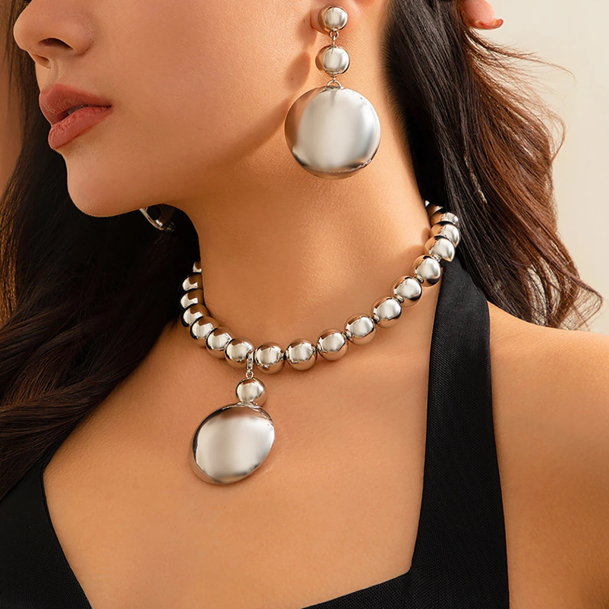 Half Ball Statement Necklace Set