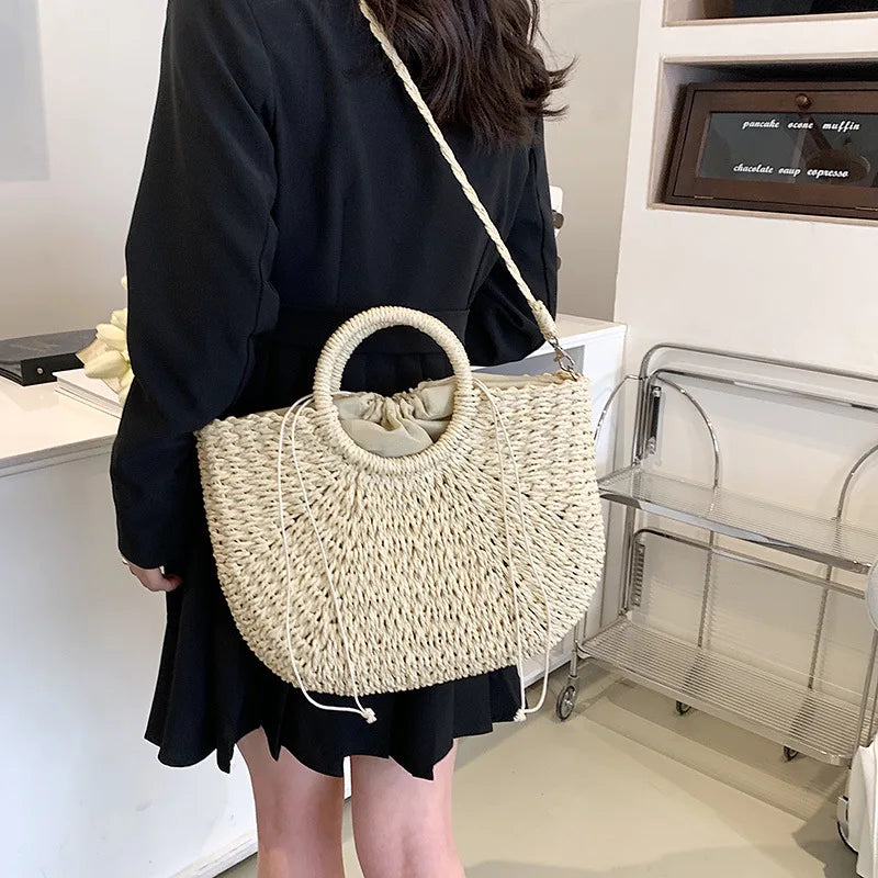 Handwoven Straw Beach Tote Bag