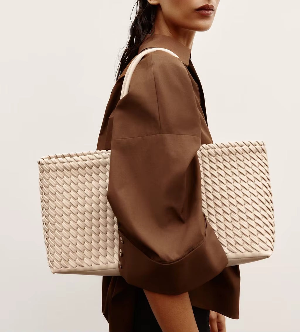 Elongated Woven Shopper Tote Bag for Women