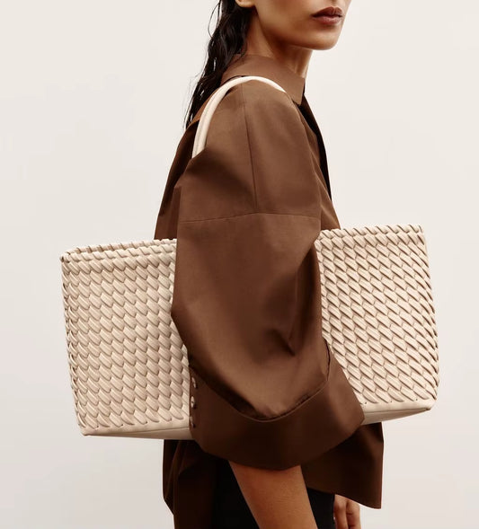 Elongated Woven Shopper Tote Bag for Women