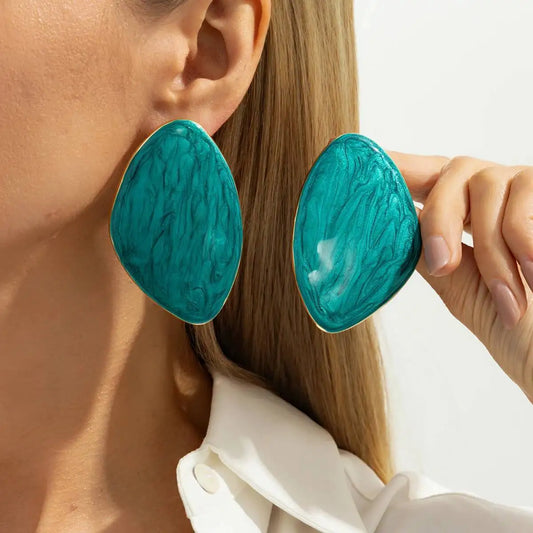 6 Colors Geometric Large Stud Earrings Vintage Drip Oil