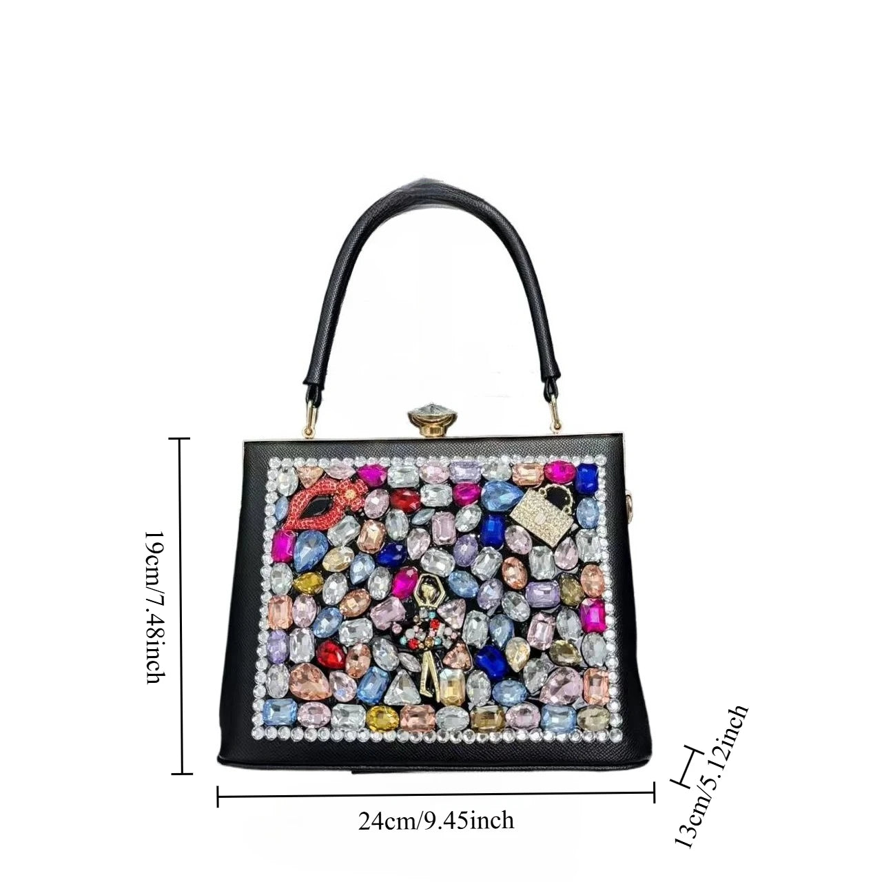 Diamond Embellished Vegan Leather Crossbody Handbag
