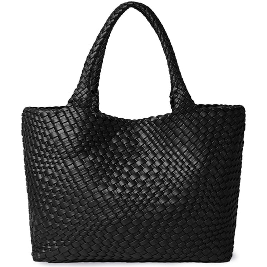 Vegan Leather Woven Tote Bag