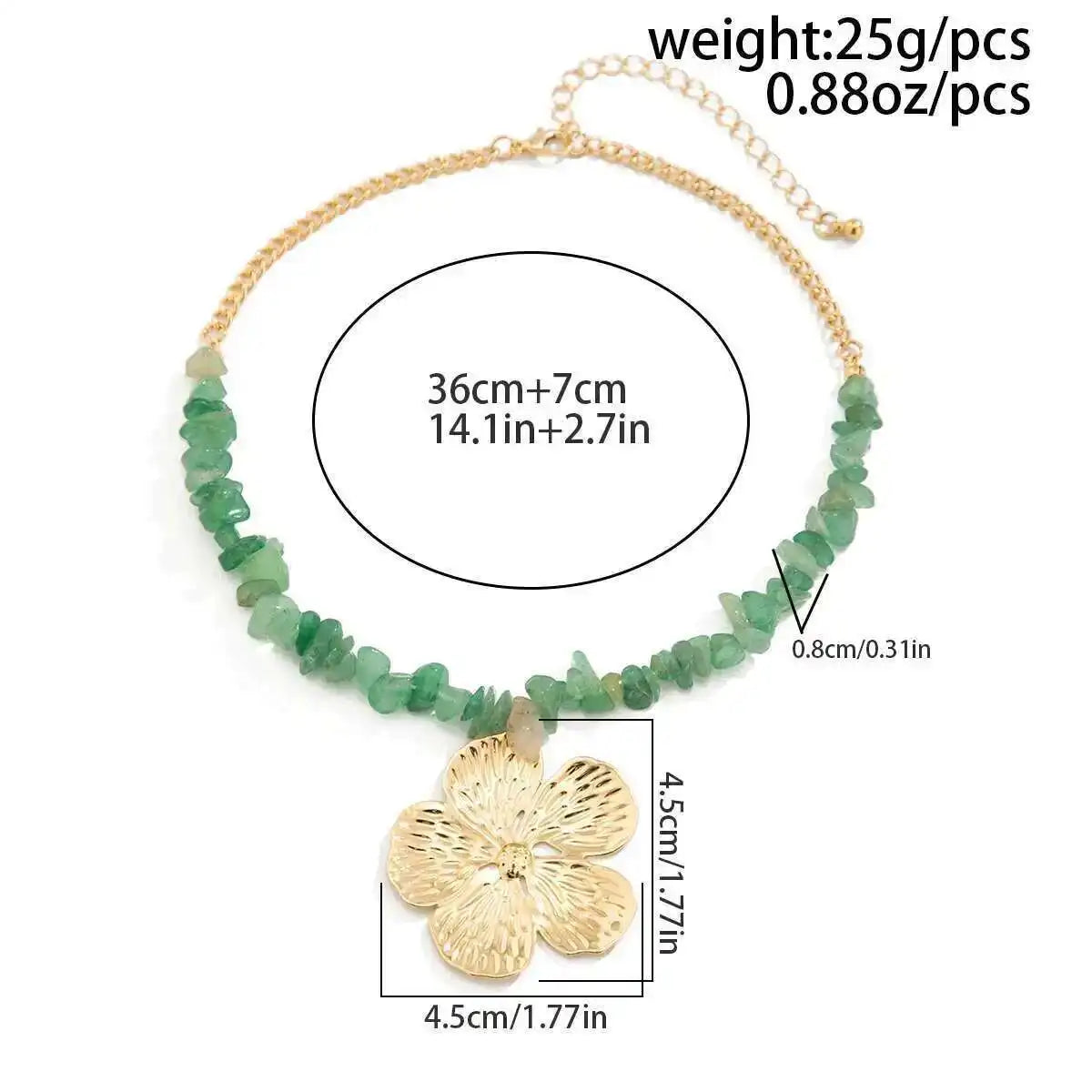 Green Stone Flower Pendant Necklace