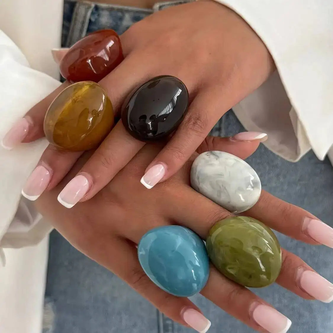 6 Styles Boho Geometric Big Resin Ring
