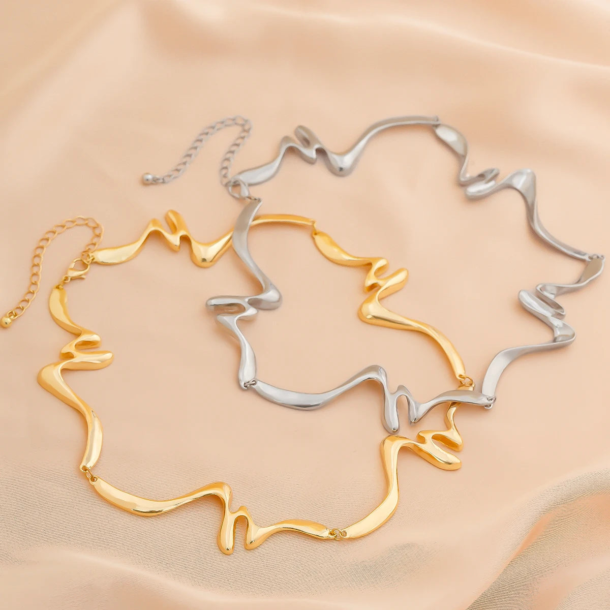 Wave Torque Gold Choker Necklace