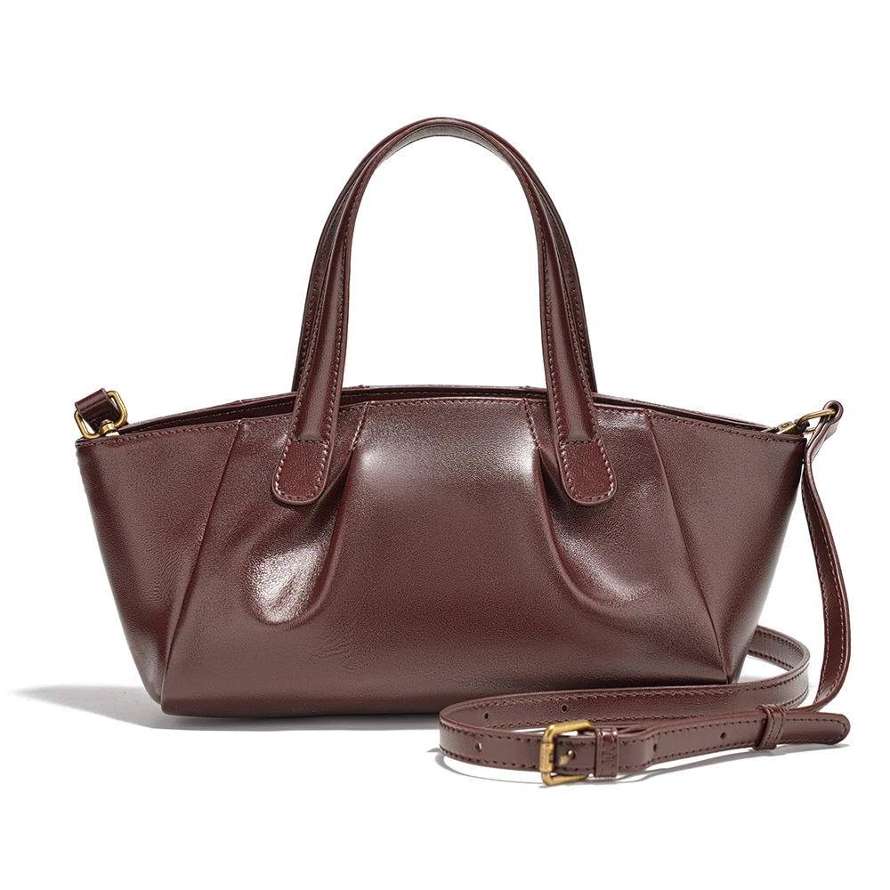 Zency Genuine Leather Ruched Crossbody Bag