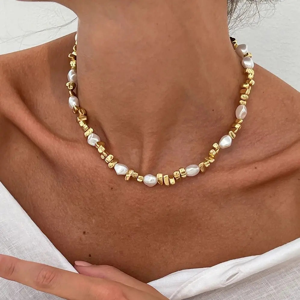 Pearl Beaded Gold Choker Necklace