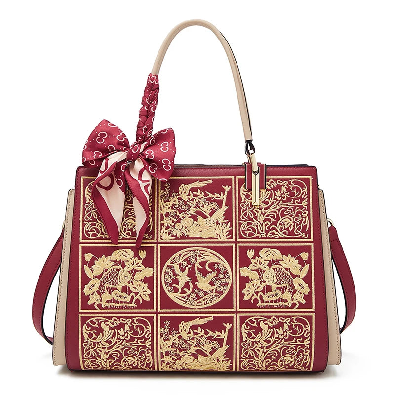 FOXER Embroidered Leather Tote Bag