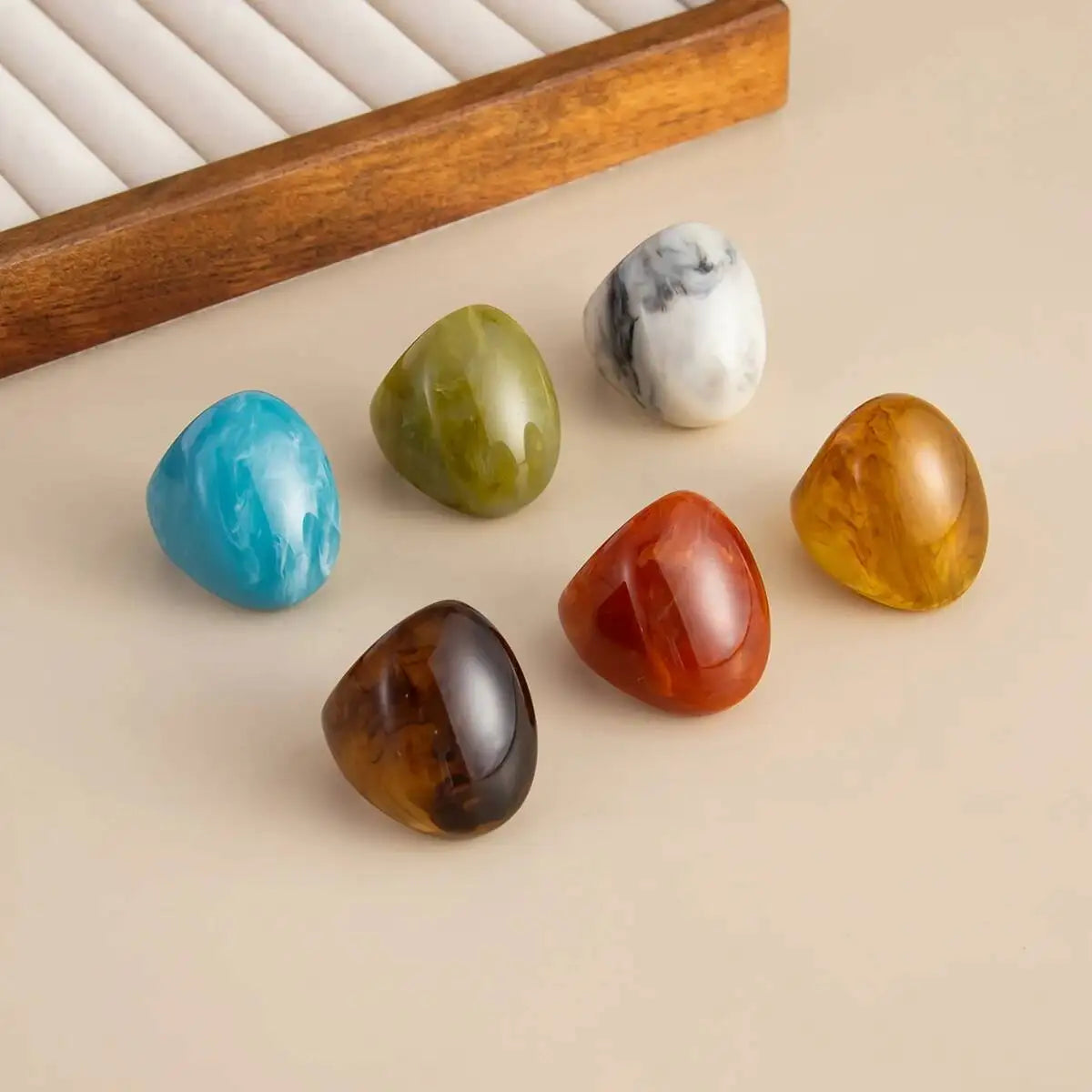 6 Styles Boho Geometric Big Resin Ring