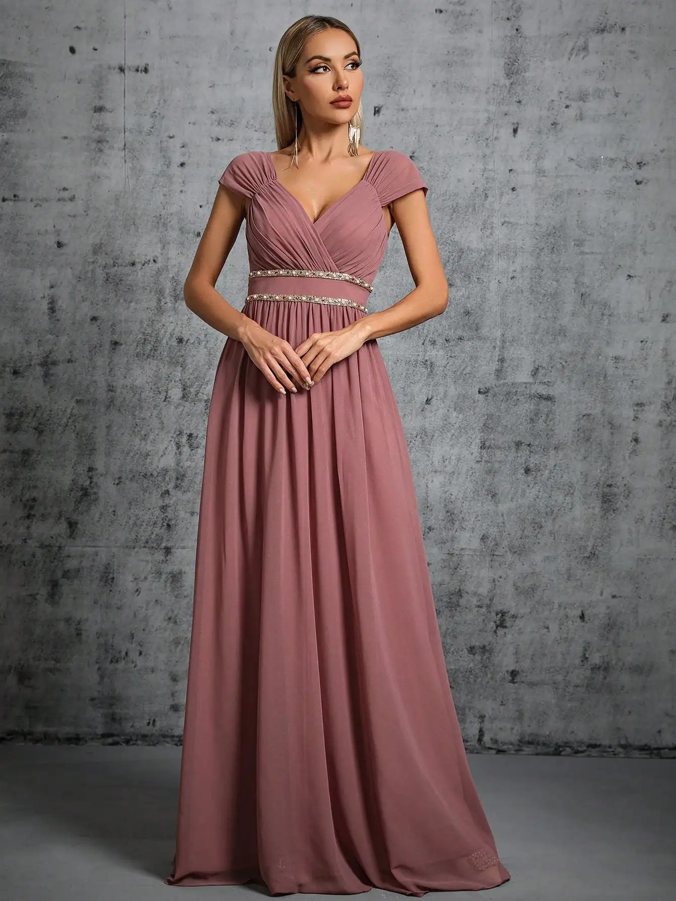 V-Neck Chiffon Party Maxi Dress