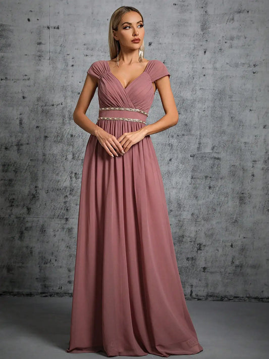V-Neck Chiffon Party Maxi Dress