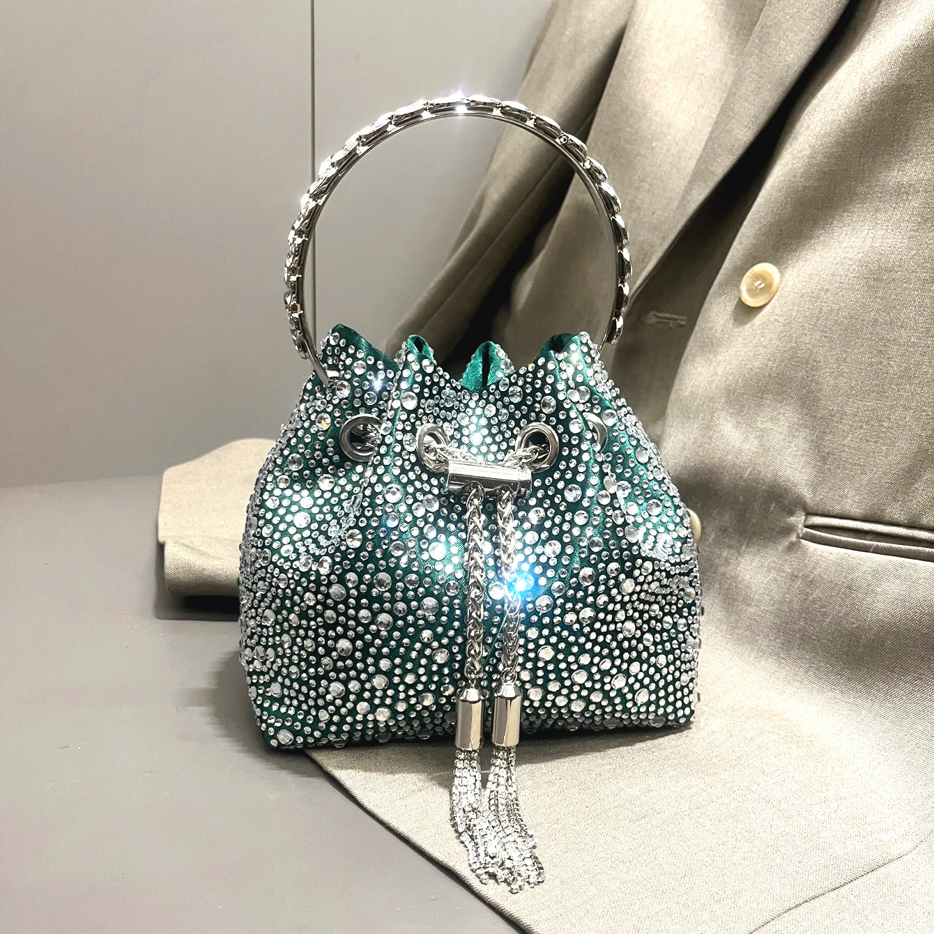 Crystal Handle Evening Clutch Bag