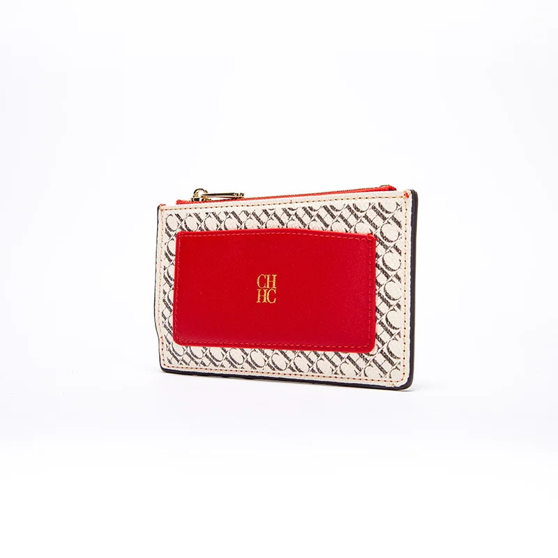 Embossed PU Leather Card Holder Zipper Coin Purse Slim