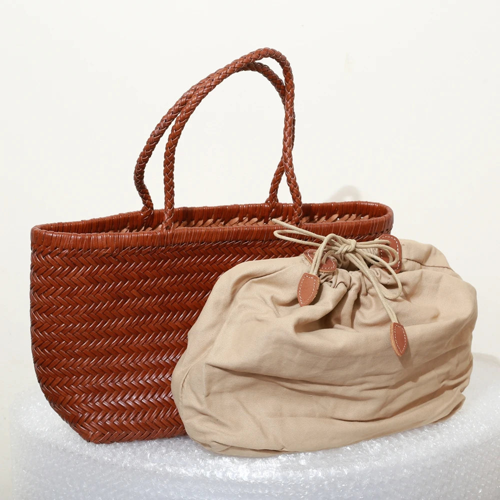 Genuine Leather Woven Tote Bag