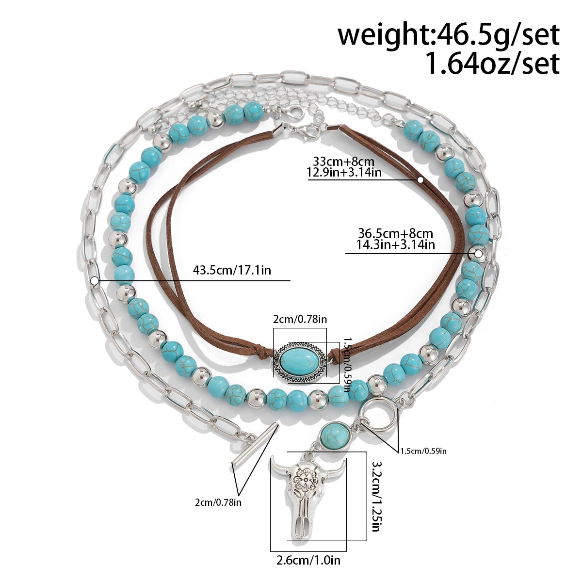 3pcs Set Vintage Ethnic Style Bull Necklace