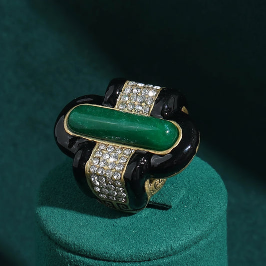 Vintage Green Natural Stone Enamel Ring