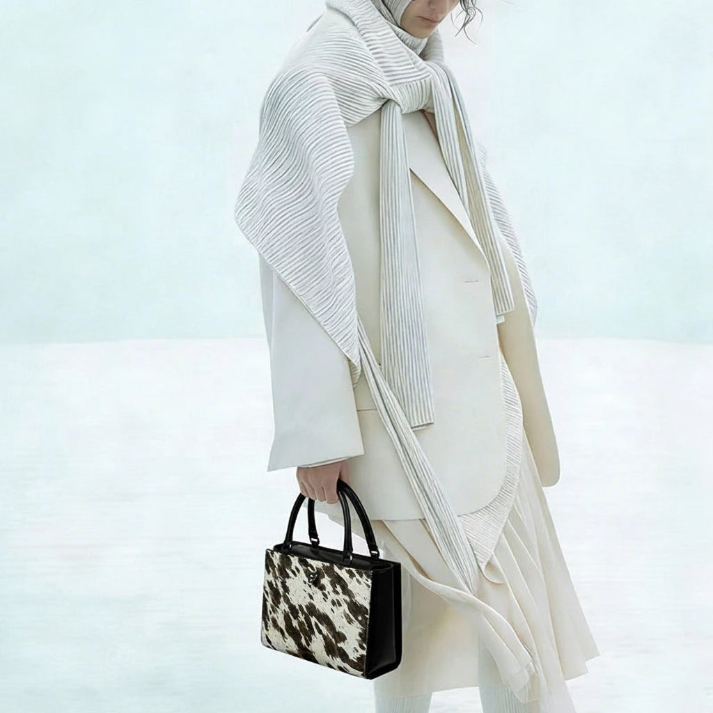 BAFELLI Leather & Fur Splice Handbag