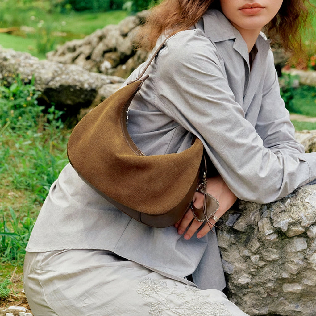 LA FESTIN Half Moon Leather Crossbody Bag