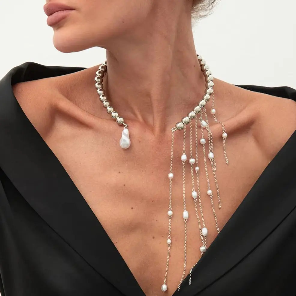 Pearl Tassel Choker Necklace