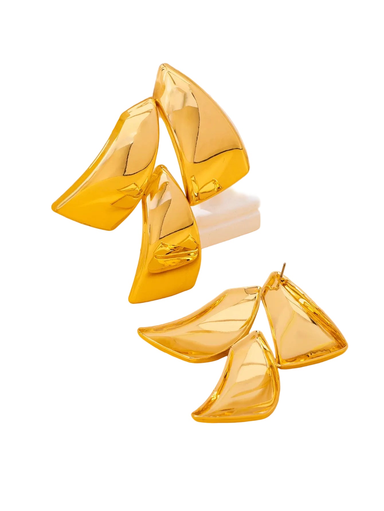 Shiny Polished Three-Layer Trapezoidal Gold Dangle Earrings for Women, Geometric Multi-Piece Splicing Earrings, Minimalist Trendy Party Statement Jewelry