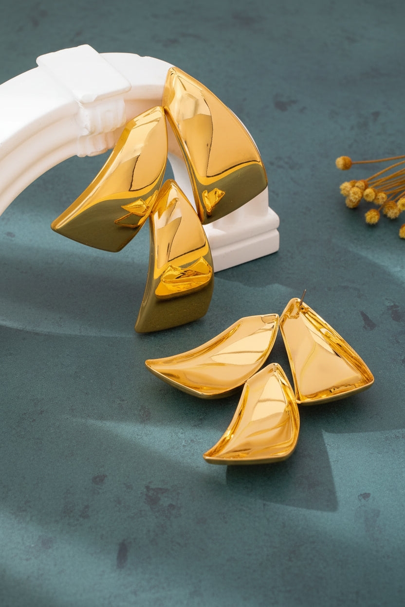 Shiny Polished Three-Layer Trapezoidal Gold Dangle Earrings for Women, Geometric Multi-Piece Splicing Earrings, Minimalist Trendy Party Statement Jewelry