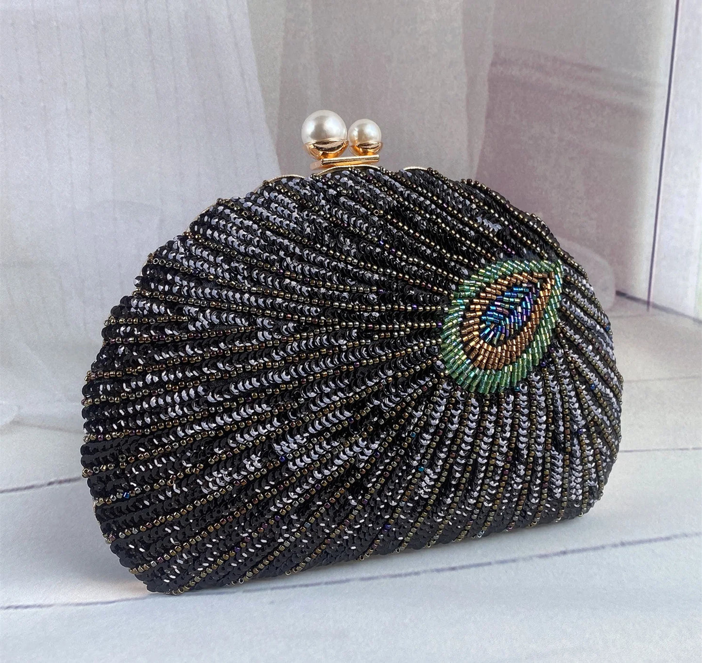 Retro Chinese Style Heavy Craft Beaded Embroidery Bag Evening