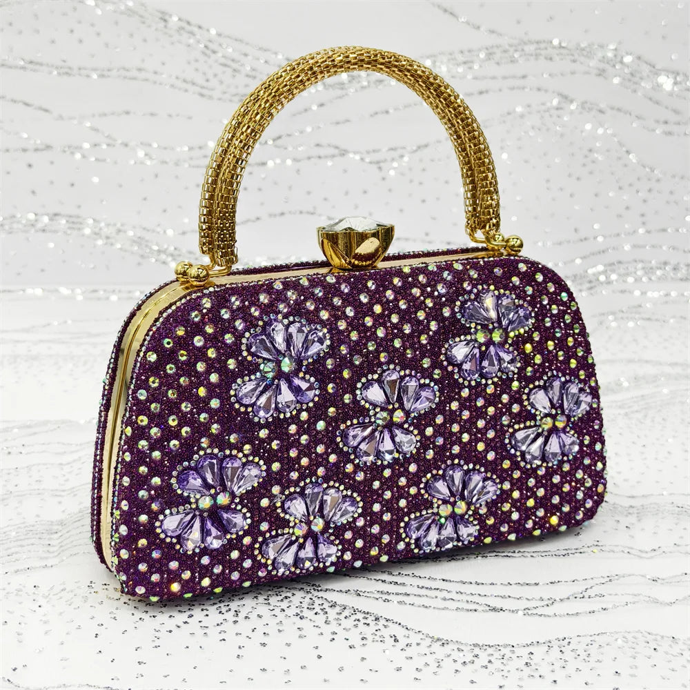 Gold Pointed Toe Rhinestone Heels & Bag Set, Sparkly