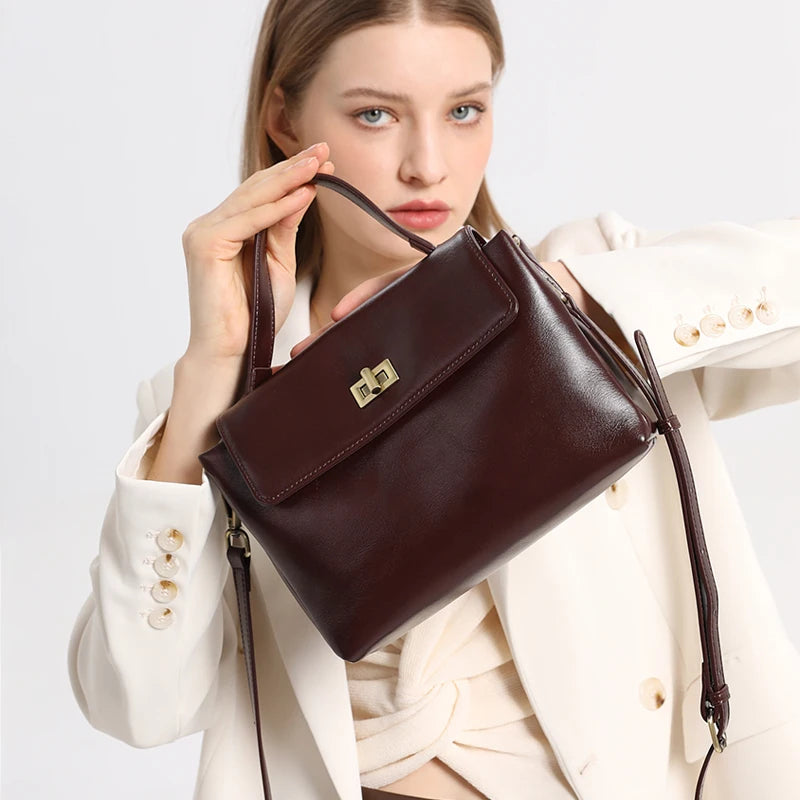 Genuine Leather Oil Wax Satchel Bag