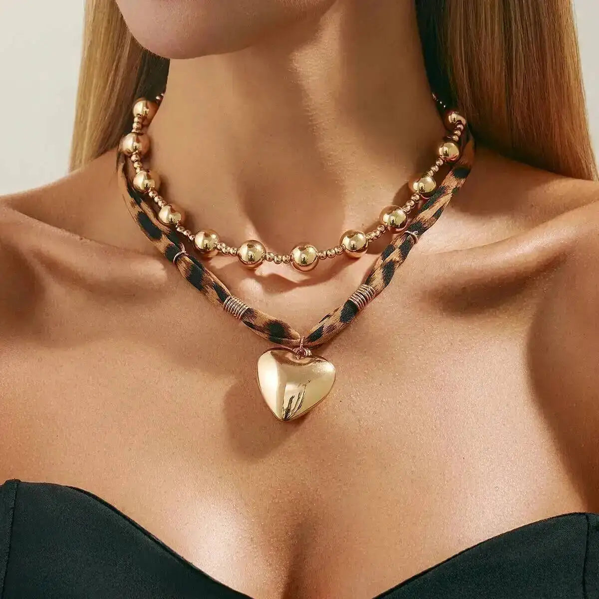 Leopard Heart Pendant Necklace Set