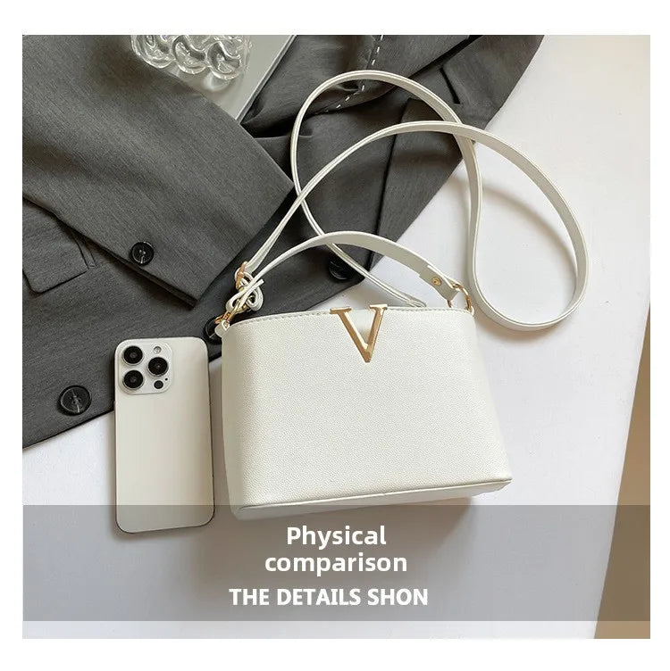 V-Shaped PU Leather Bucket Bag