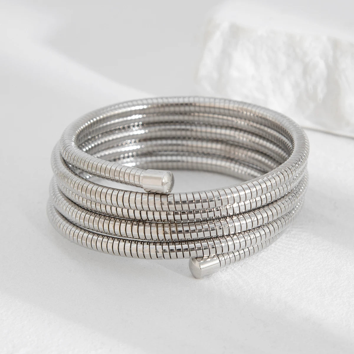 Punk Multilayer Snake Chain Open Spring Bangles Boho Large Imitation Pearl Cuff Bangles Bracelet